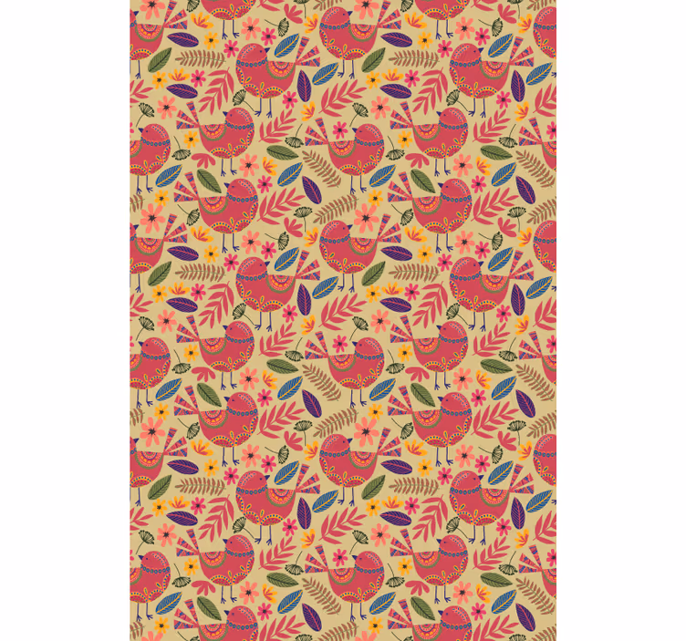 Estor estampado floral patrón pájaros coloridos - TenVinilo