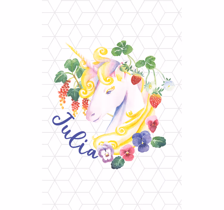 Estor infantil Cabeza de unicornio sobre baldosas hexagonales - TenVinilo