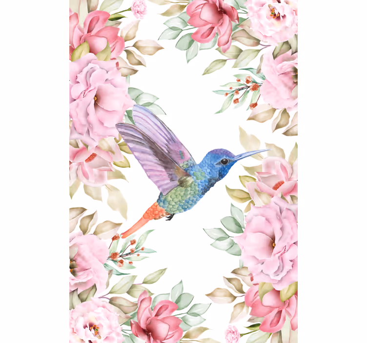 Persiana enrollable flores colibrí entre rosas - TenVinilo