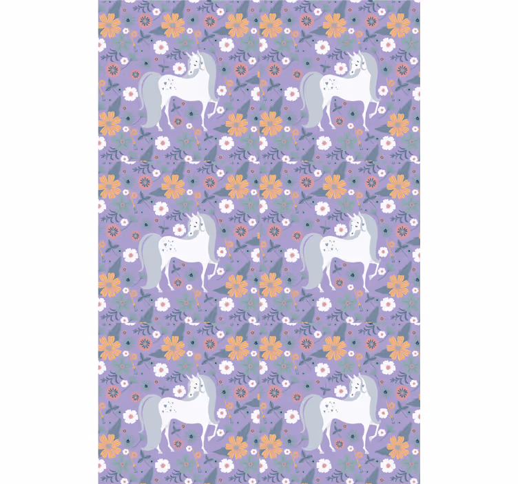 Persiana enrollable infantil unicornios morados y flores - TenVinilo