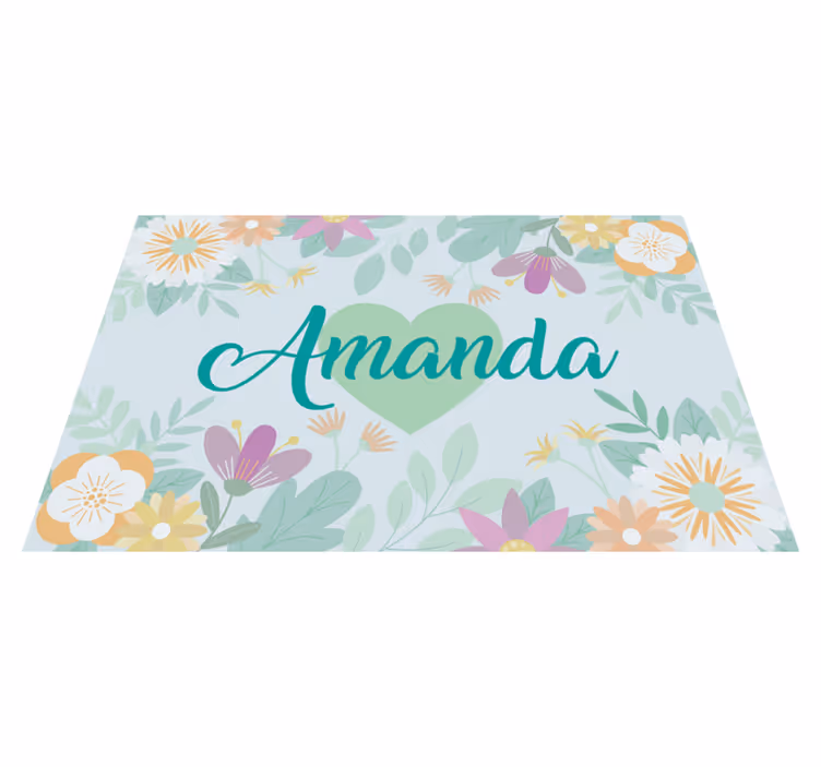 Mantel individual con nombre corazón y flores - TenVinilo