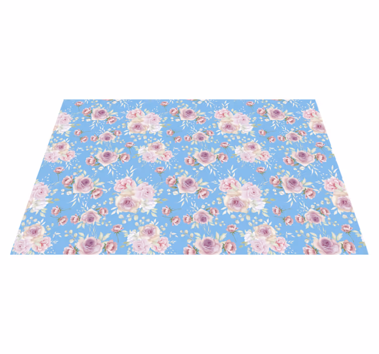 Mantel individual patrón Rosas sobre fondo azul - TenVinilo