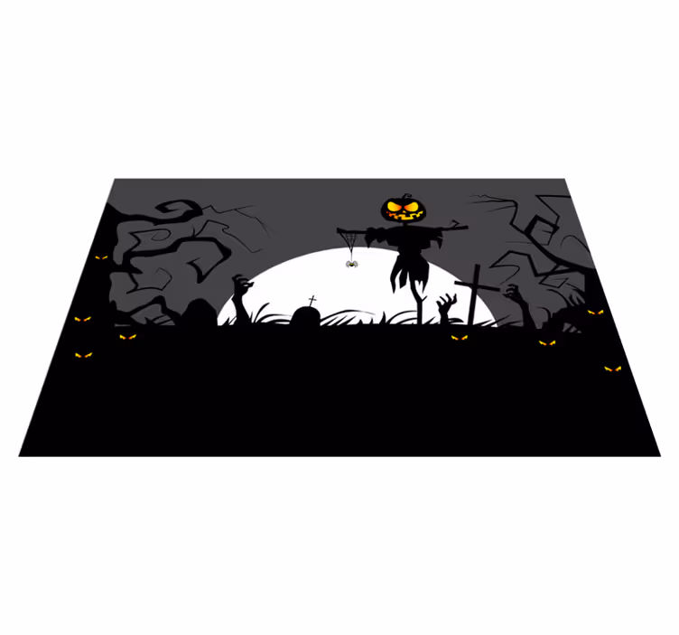 Mantel individual Halloween Cementerio oscuro con caras y manos a - TenVinilo