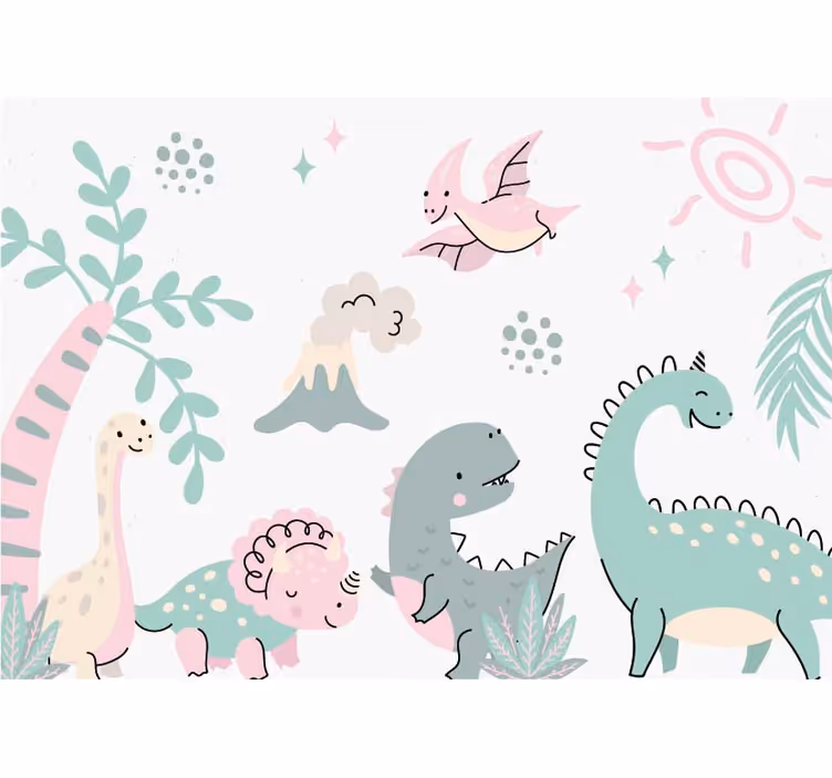 Mural para bebé dinosaurios pasteles - TenVinilo