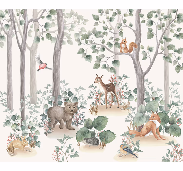 Mural para bebé animales en el bosque - TenVinilo