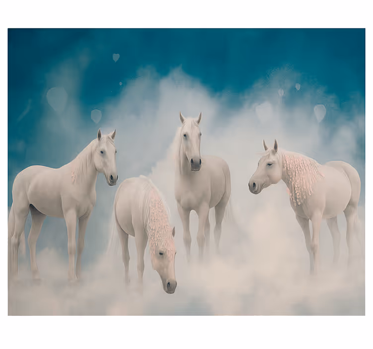 Mural juvenil caballos blancos mágicos - TenVinilo