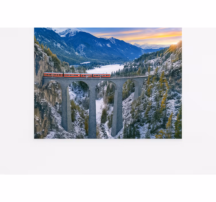 Mural de montañas tren suizo en el viaducto de landwasser - TenVinilo