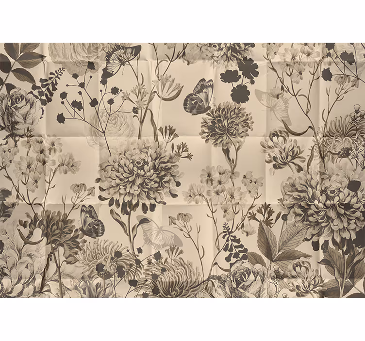Mural dormitorio matrimonial diseño floral beige - TenVinilo