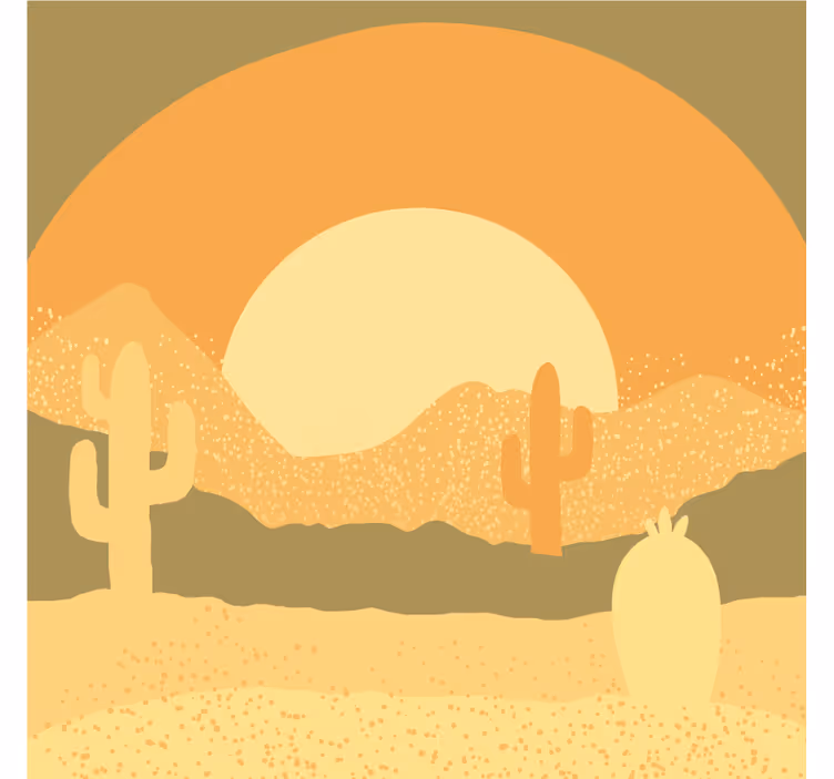 Mural de desierto atardecer y silueta de cactus - TenVinilo