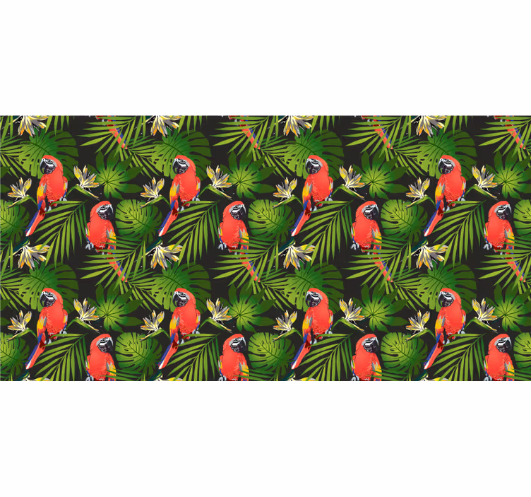 Mural de selva loros coloridos sobre fondo gris - TenVinilo