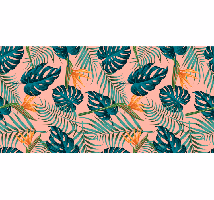 Mural de selva acuarela verde y rosa tropical - TenVinilo
