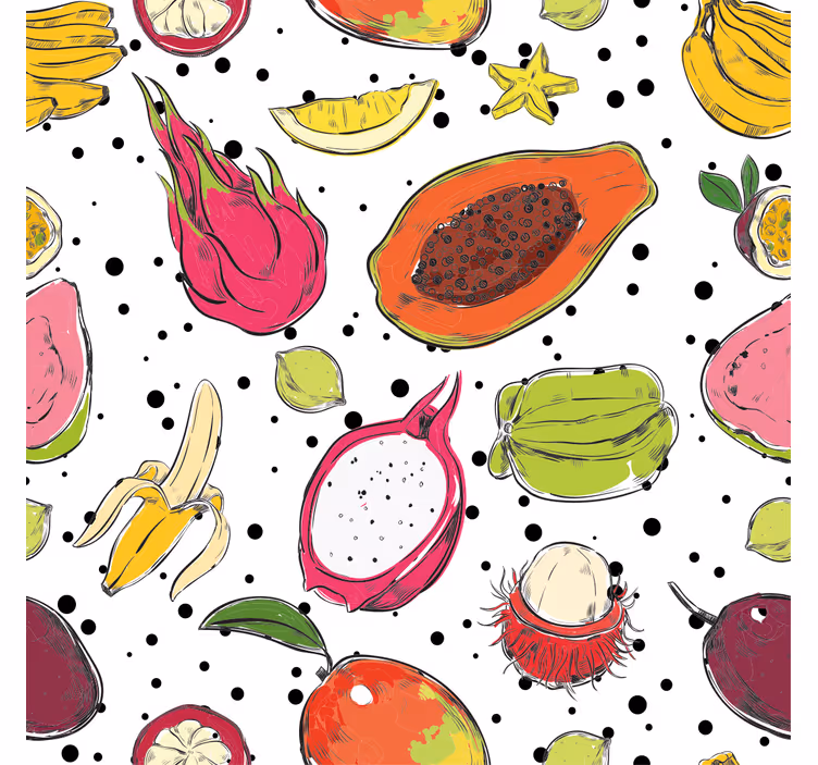 Mural para cocina boceto de frutas exóticas coloridas - TenVinilo
