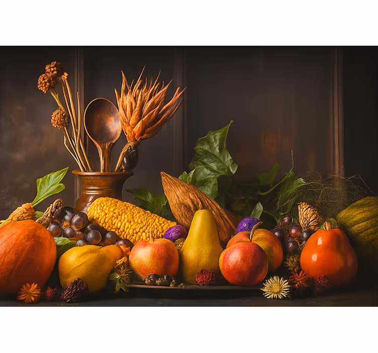 Mural para cocina verduras y frutas rústicas - TenVinilo