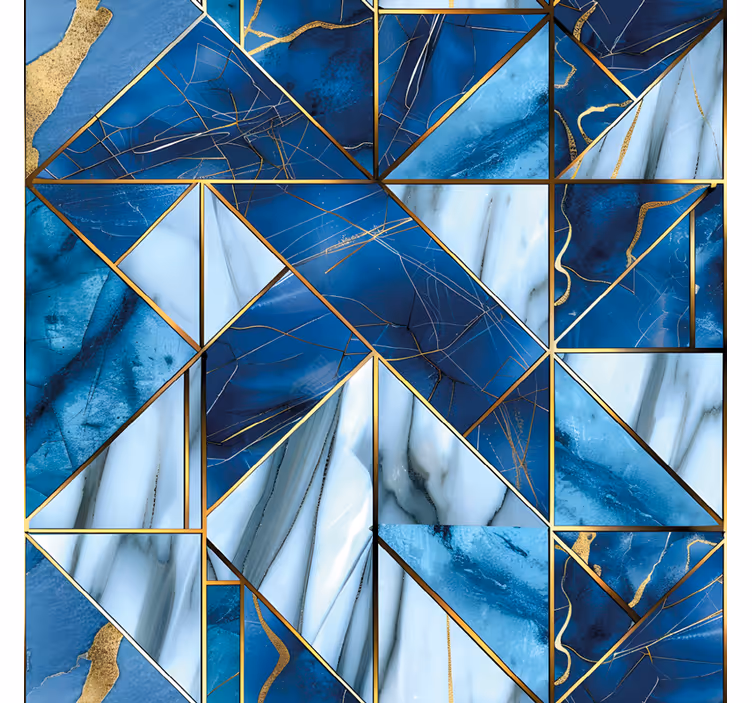 Mural para cocina mármol azul geométrico y efecto dorado - TenVinilo