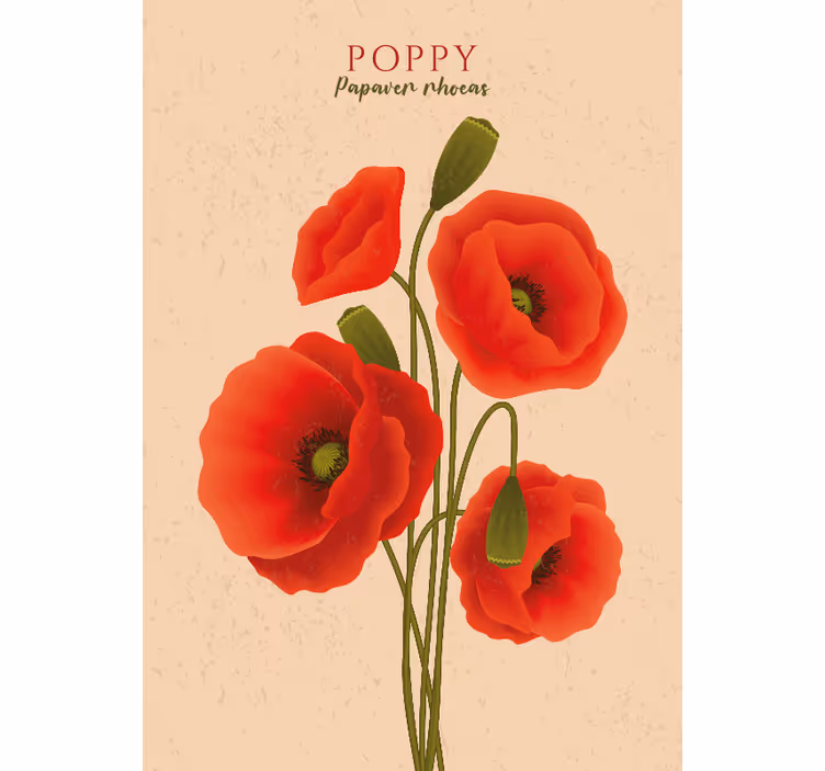Papel mural beige con amapolas - TenVinilo