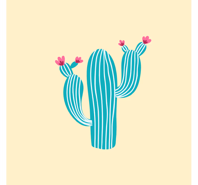 Mural amarillo pastel color cactus y flores - TenVinilo