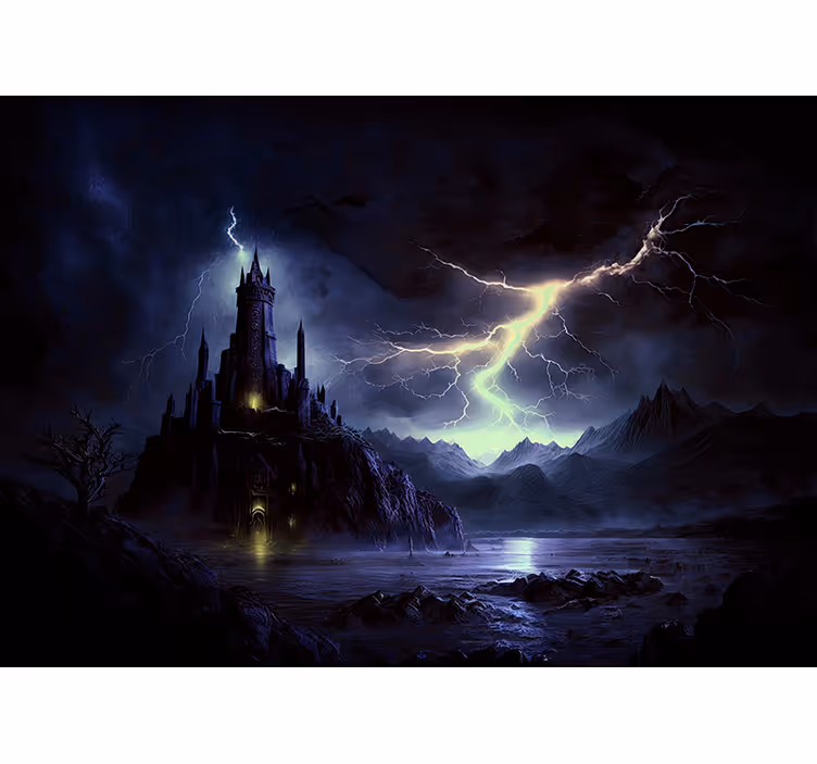 Papel mural negro castillo oscuro y tormenta - TenVinilo