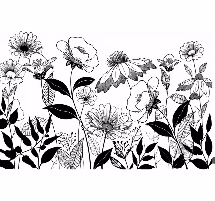 Mural flores blanco y negro - TenVinilo