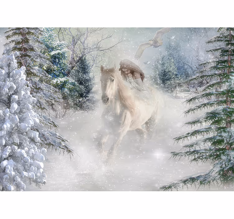 Fotomural fantasía caballo galopando en nieve - TenVinilo