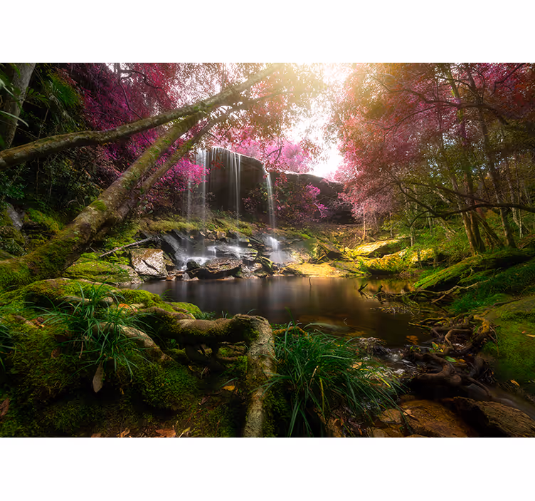 Fotomural pared selva salvaje con bosque y cascada  - TenVinilo
