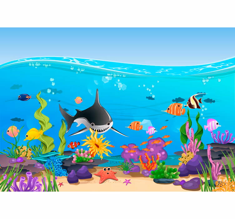 Fotomural de mar de peces bajo el agua - TenVinilo
