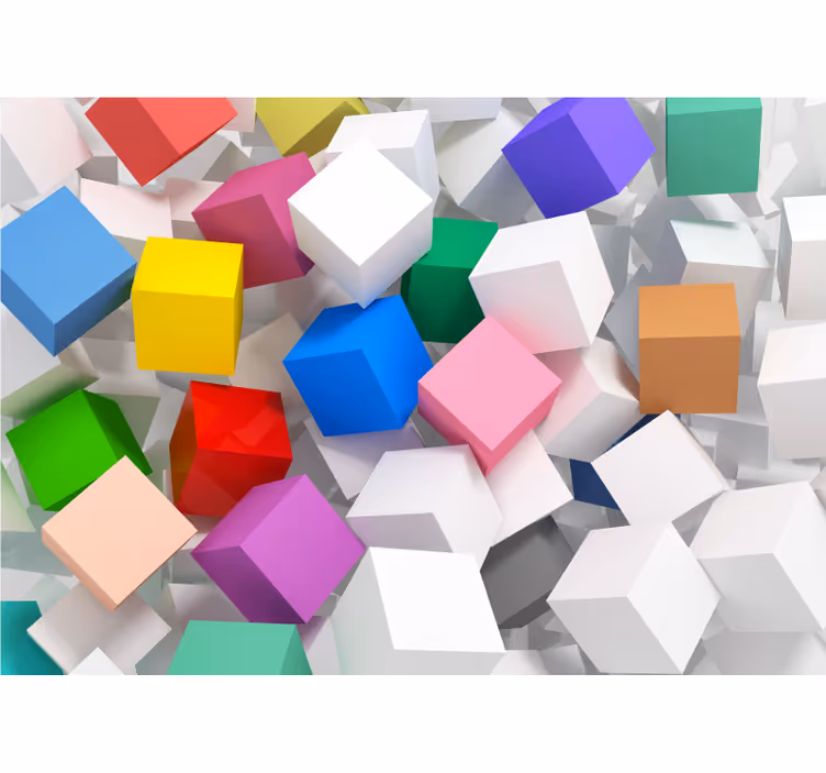 Fotomural 3D cubos de diferentes colores - TenVinilo