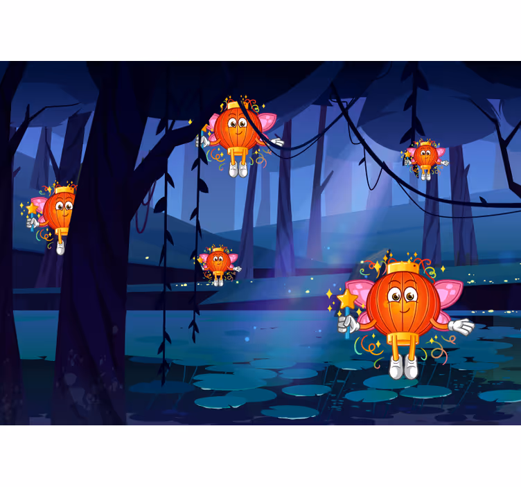 Murales infantiles Bosque de fantasía con linternas chinas - TenVinilo