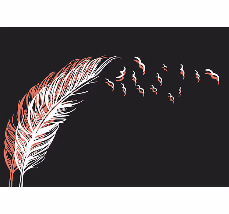 Mural abstracto movimiento de plumas flotantes - TenVinilo