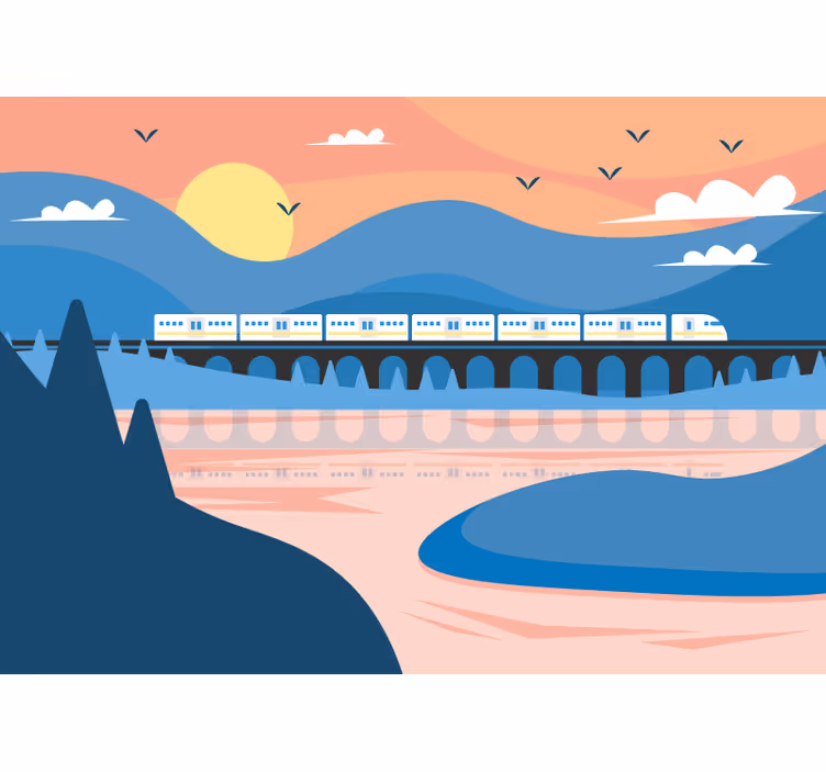 Murales infantiles Montaña minimalista con tren - TenVinilo