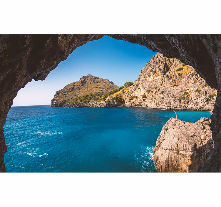 Fotomural mar Cueva con vistas a una isla - TenVinilo