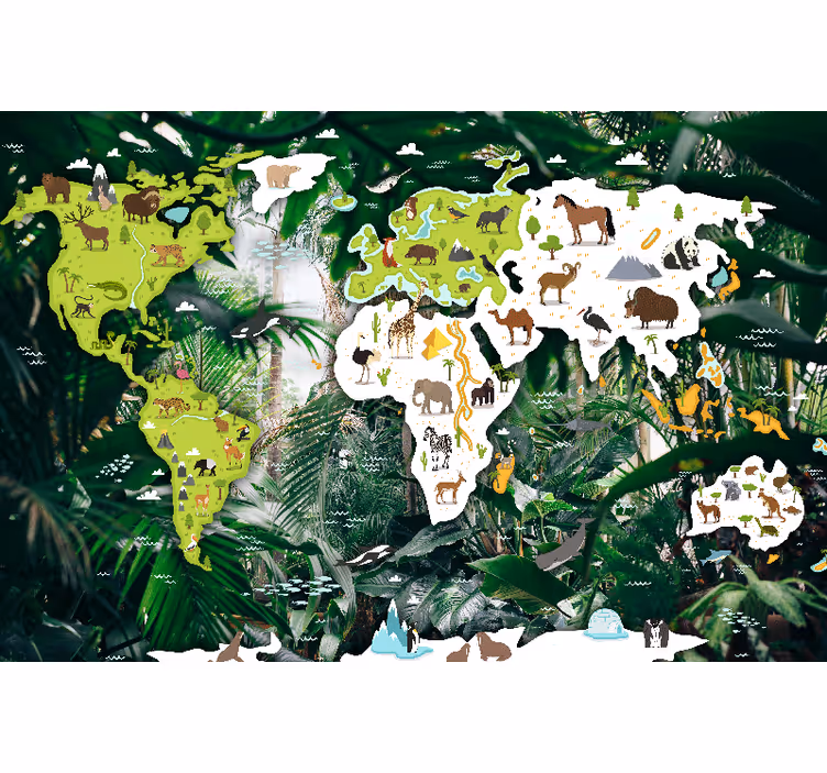 Mural mapamundi mapa del mundo animal - TenVinilo