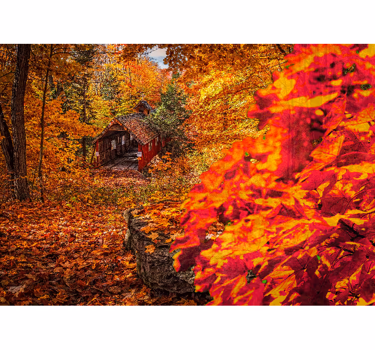 Mural de paisajes paisaje de cabaña en otoño - TenVinilo