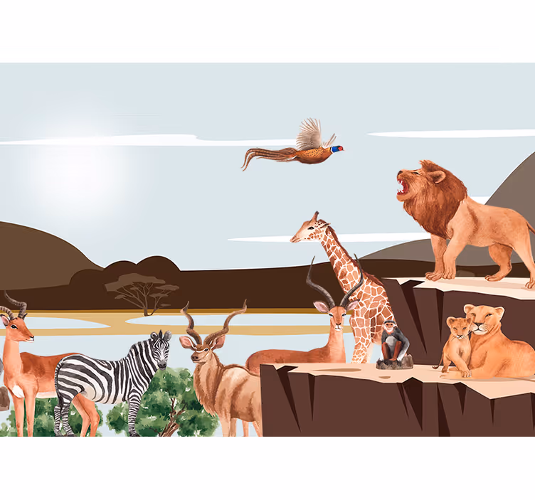Mural de animales majestuosa reunión de vida salvaje - TenVinilo