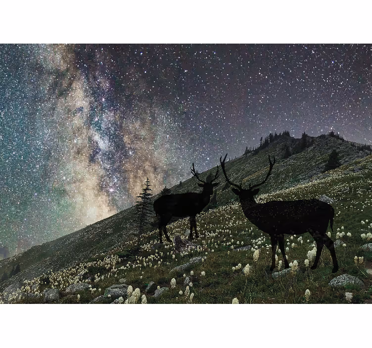Mural de bosque ciervos de la noche estrellada - TenVinilo