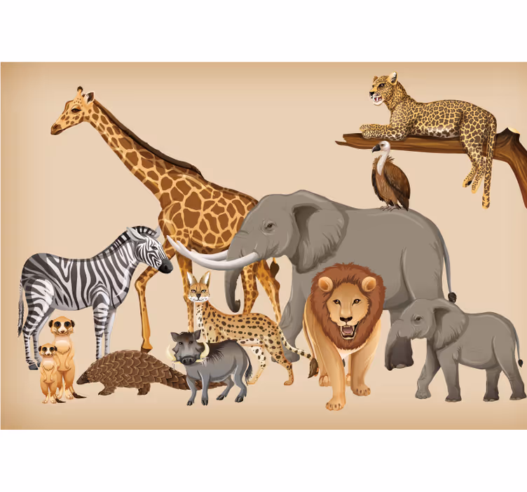 Mural de animales colección de vida silvestre de la sabana - TenVinilo