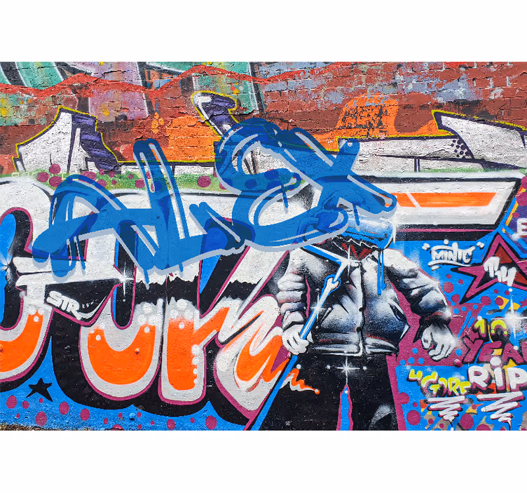 Fotomural juveniles Pared de ladrillo y graffiti de colores - TenVinilo
