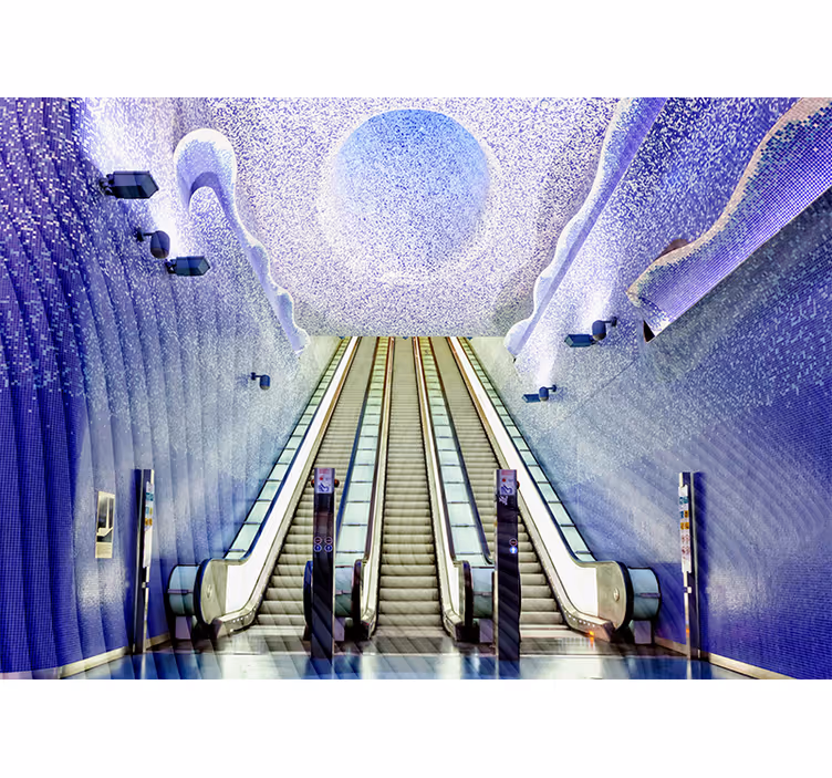 Mural ciudad arte en la entrada de escalera - TenVinilo