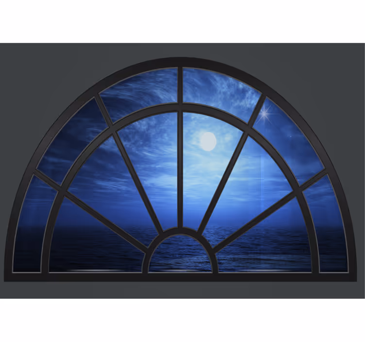 Fotomural 3D Mar con luna detrás de la ventana - TenVinilo