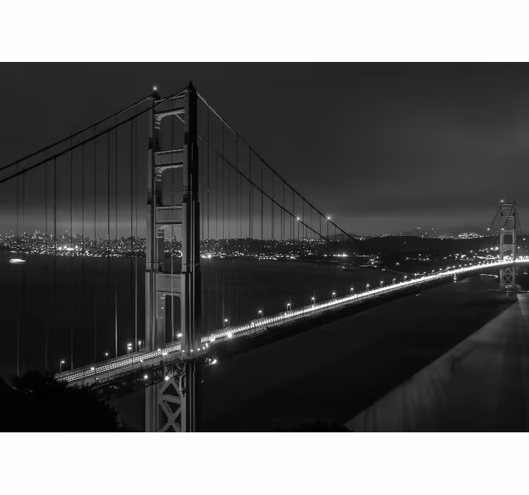 Fotomural ciudad Puerta dorada en la noche en blanco y negro - TenVinilo