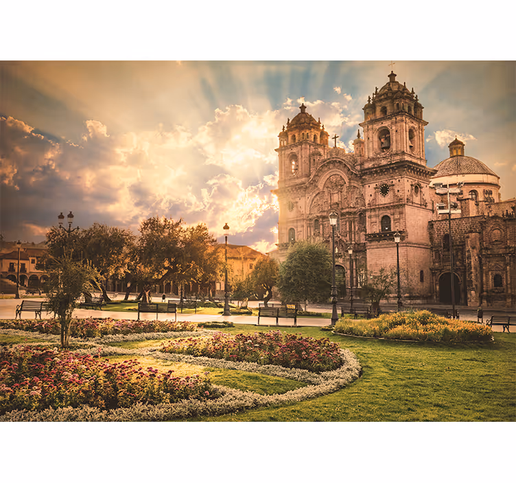 Mural ciudad cusco catedral al atardecer - TenVinilo
