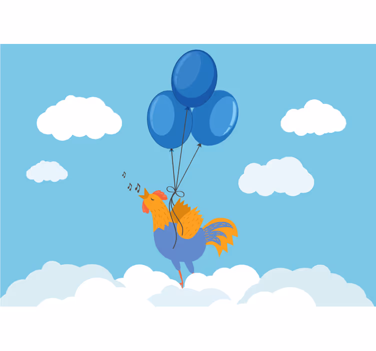 Mural infantil globos de canto del gallo - TenVinilo