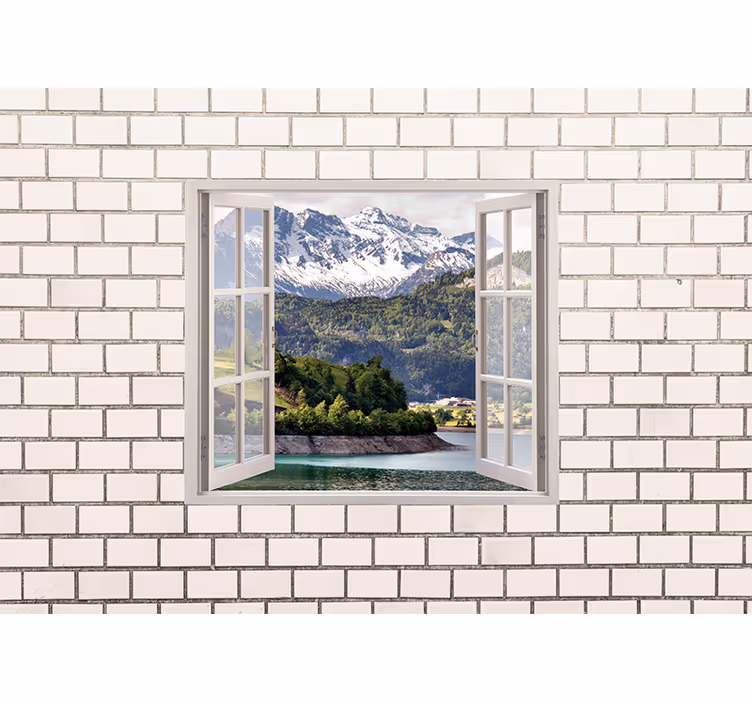 Fotomural imitación ladrillo Pared de ladrillo blanco con una fot - TenVinilo