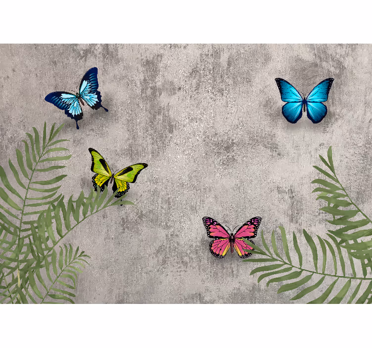 Mural de flores mariposas y hojas - TenVinilo