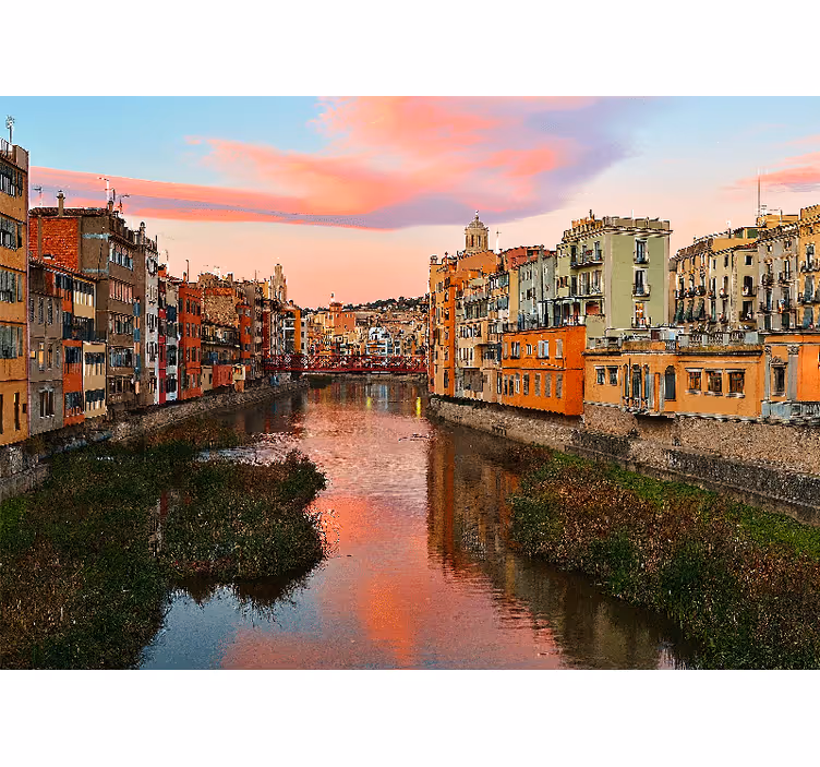 Mural ciudad girona río atardecer - TenVinilo