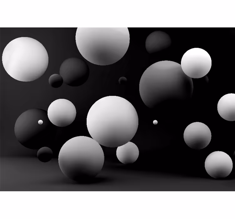 Fotomural 3D Esferas blancas sobre un fondo negro - TenVinilo