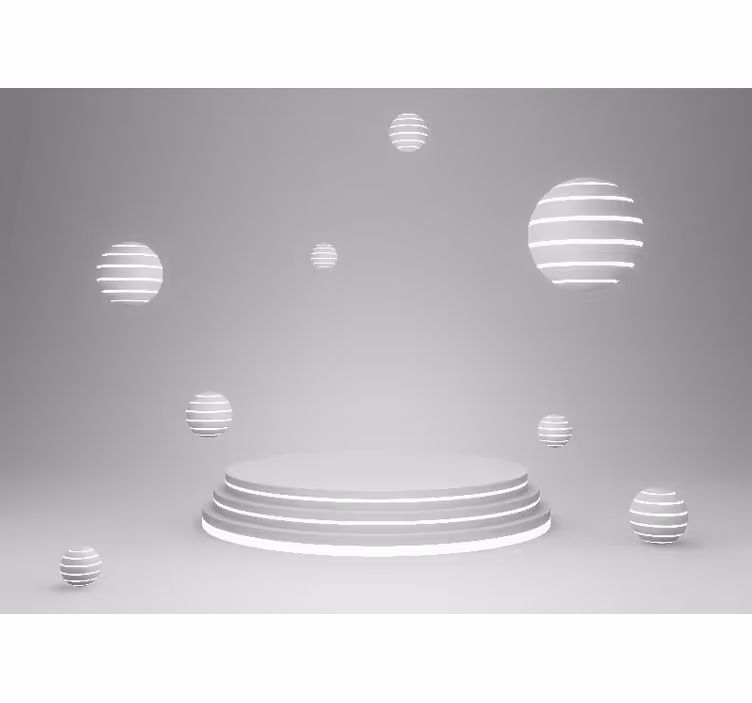 Fotomural 3D Esferas flotantes sobre una base circular - TenVinilo