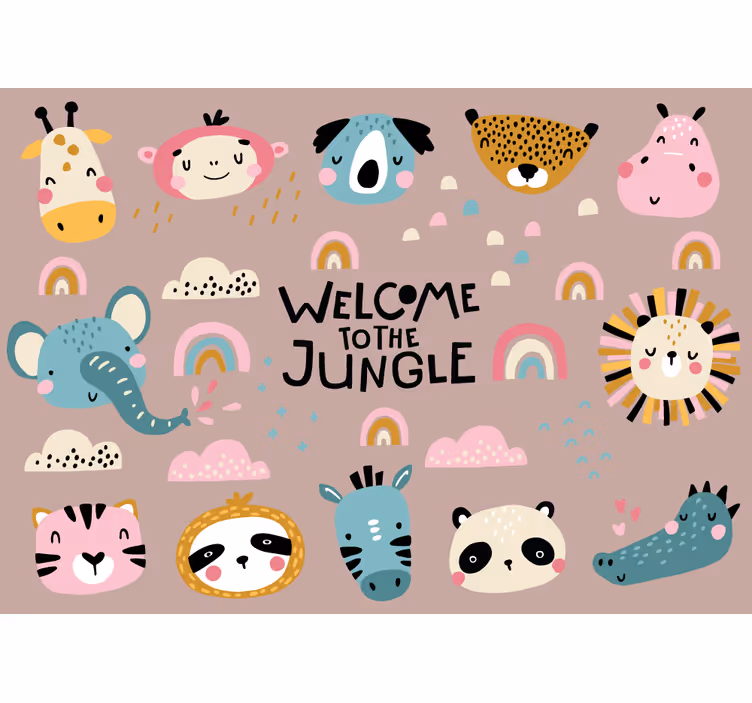 Mural de animales fauna juguetona de la selva - TenVinilo
