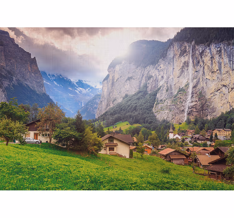 Mural de paisajes escena de valle montañoso - TenVinilo