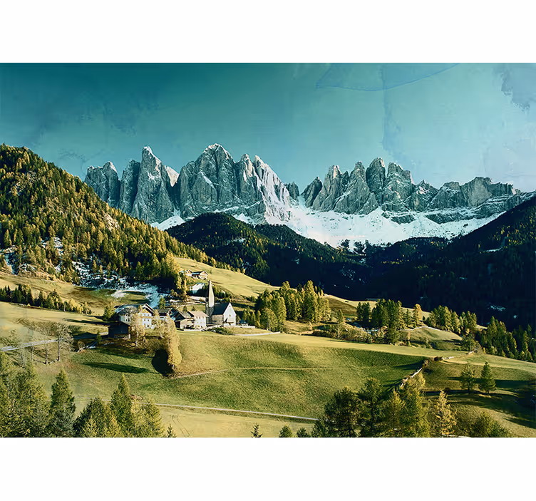Mural de paisajes pueblo de montaña - TenVinilo