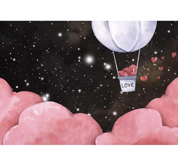 Mural de amor viaje en globo de corazón - TenVinilo